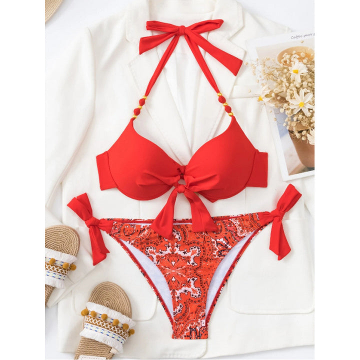 Damen Bikini-Set mit modischen Bindebändern und herausgearbeitetem Muster Drune