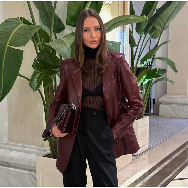 Damen elegante Lederjacke mit tailliertem Schnitt Drune