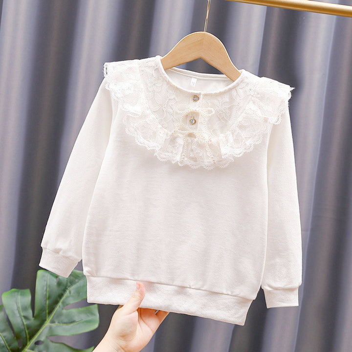 Mädchen Sweatshirt mit romantischem Spitzenkragen Drune