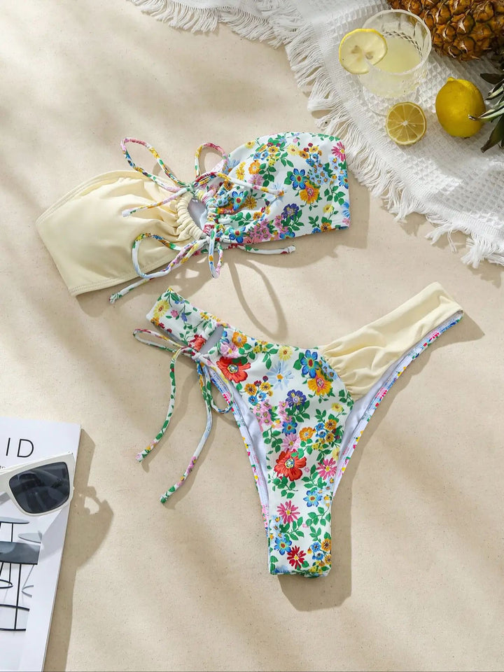 Damen Fröhlicher Blumendruck Bikini Drune