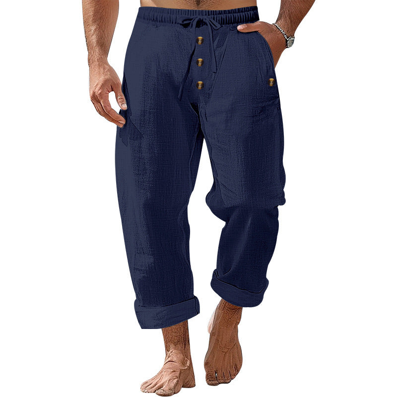 Herren lockere Strandhose mit verstellbarem Kordelzug und praktischen Seitentaschen Drune