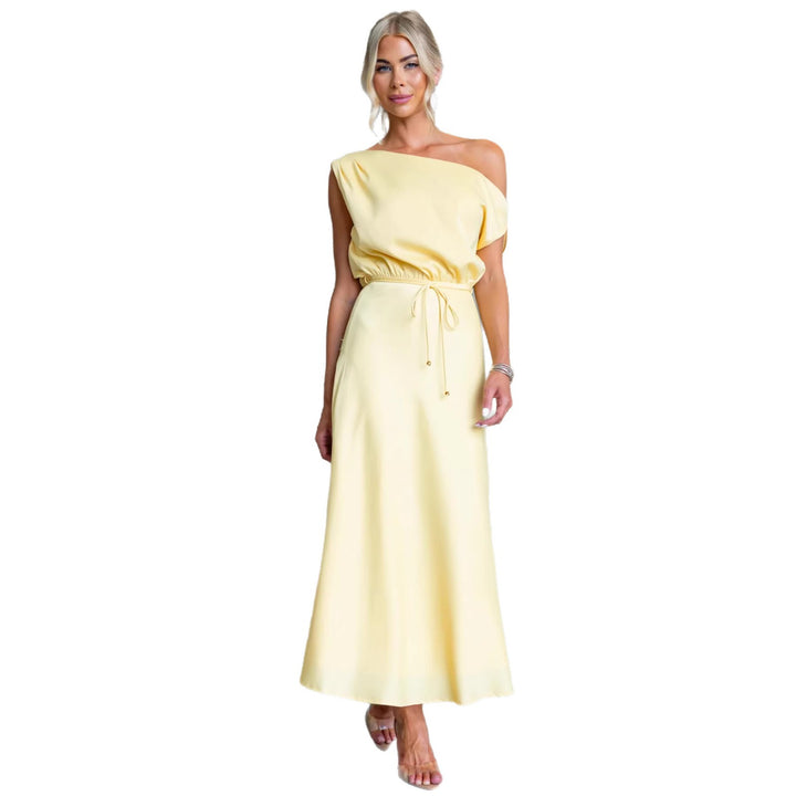 Damen Maxi-Kleid mit schulterfreiem Design und elastischem Taillenbund Drune