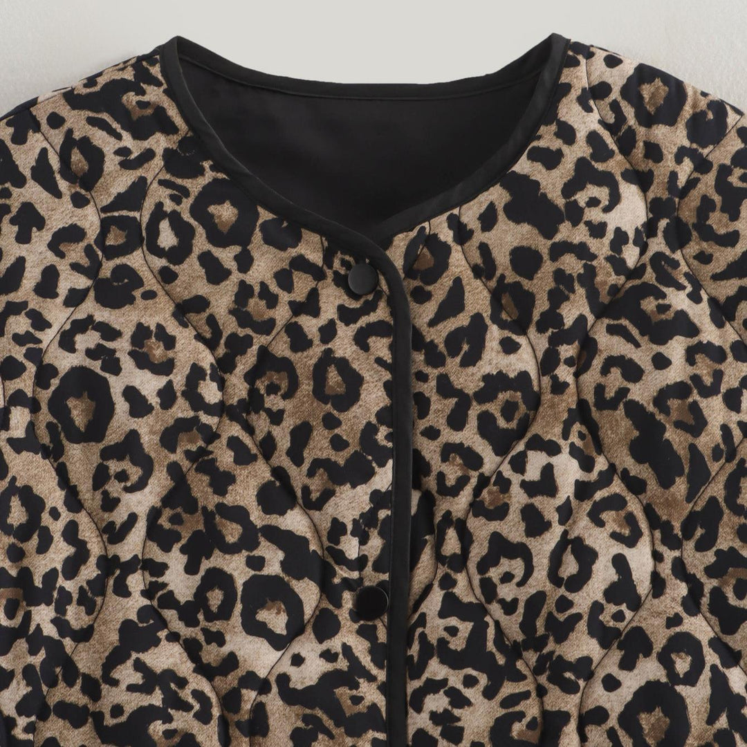 Damen Steppjacke mit modernem Leo-Print und praktischen Taschen Drune