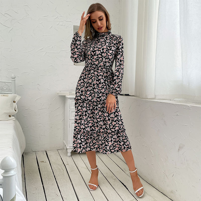 Damen Maxikleid mit floralem Design und eleganten Rüschendetails Drune