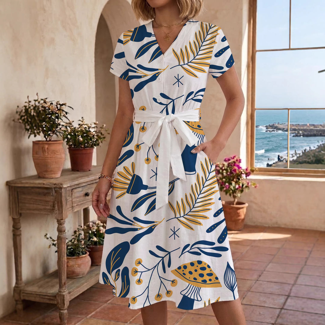 Damen lässiges Kleid mit modernem Leoprint und taillierbarem Gürtel Drune