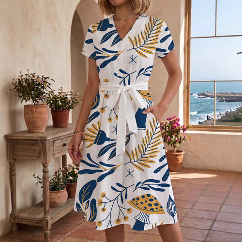 Damen lässiges Kleid mit modernem Leoprint und taillierbarem Gürtel Drune