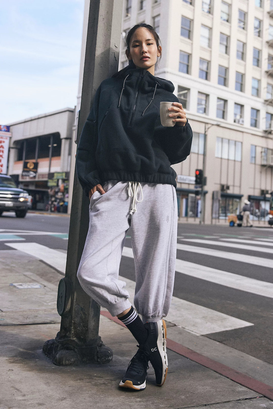 Damen Trendige Fleecejacke mit oversized Kragen Drune