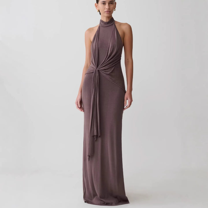 Damen Elegantes knöchellanges Wickelkleid mit tiefem Schlitz Drune