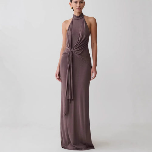 Damen Elegantes knöchellanges Wickelkleid mit tiefem Schlitz Drune