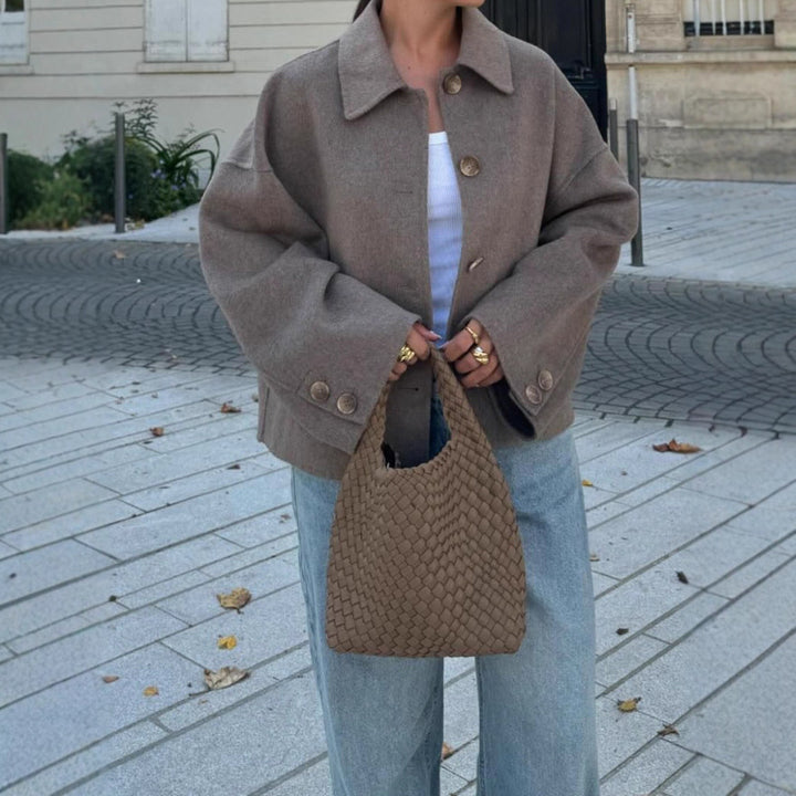 Damen Oversize Wolljacke mit dekorativen Knöpfen Drune