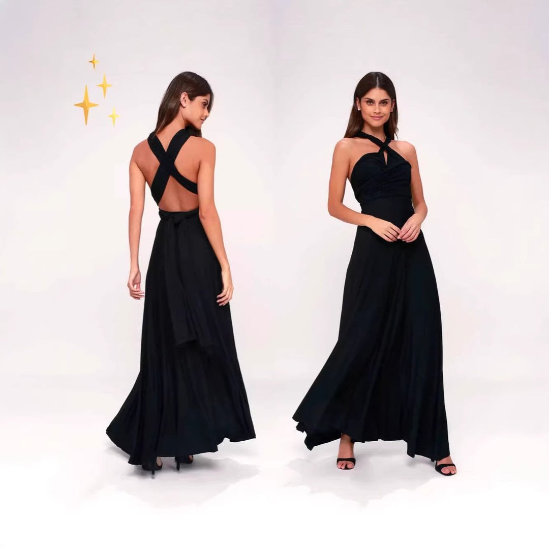 Damen elegantes Rundhals-Maxikleid mit variablen Trägeroptionen und fließendem Schnitt Drune