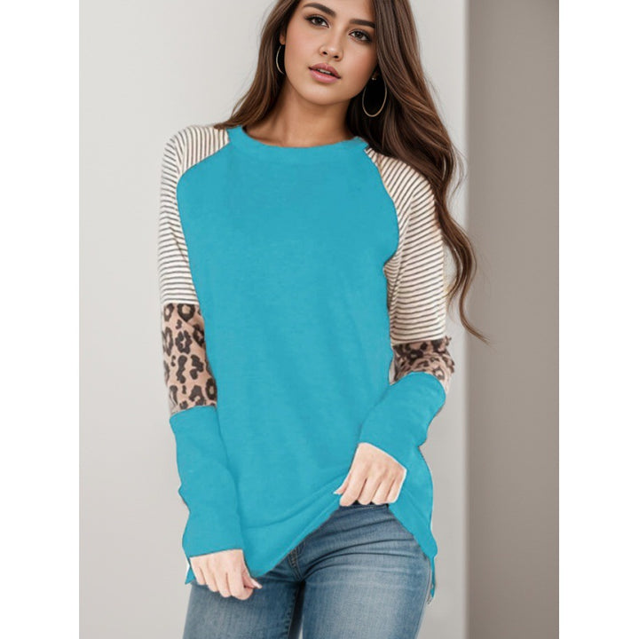 Damen Sportliches Langarmshirt mit tierischem Muster und modernem Streifendesign Drune