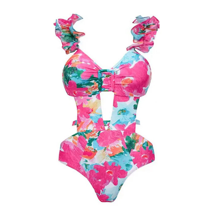 Damen Bikiniset mit voluminösen Rüschendetails und fließendem Maxi-Rock Drune