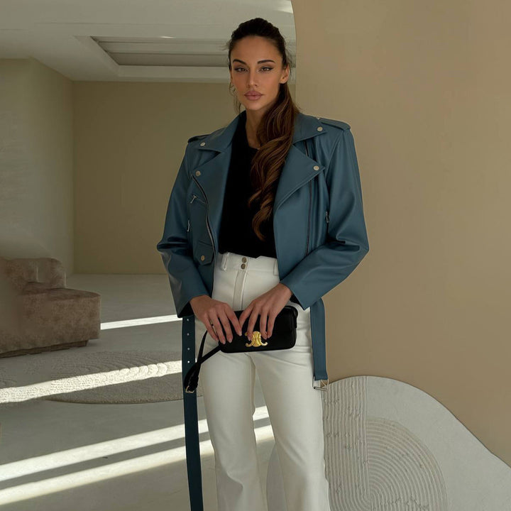 Damen Lederjacke mit asymmetrischem Reißverschluss und modischen Details Drune