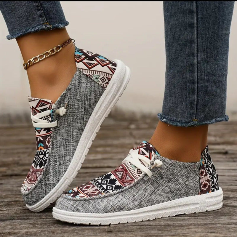 Damen nan leichte Espadrille-Sneaker mit Ethno-Print, Bastbesatz und rutschfester Gummisohle Drune