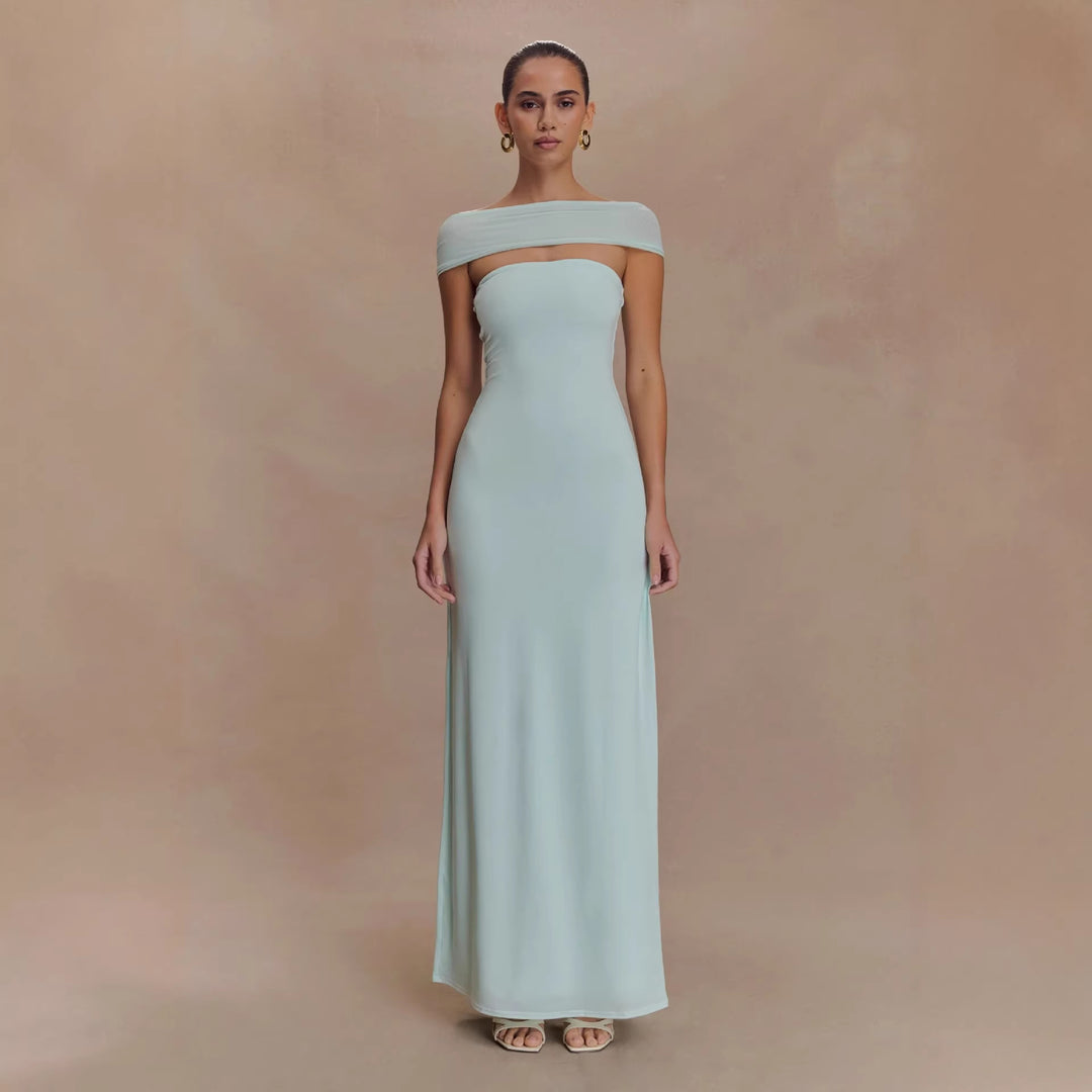 Damen Elegantes bodenlanges Kleid mit schulterfreiem Design Drune