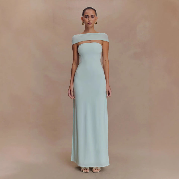Damen Elegantes bodenlanges Kleid mit schulterfreiem Design Drune