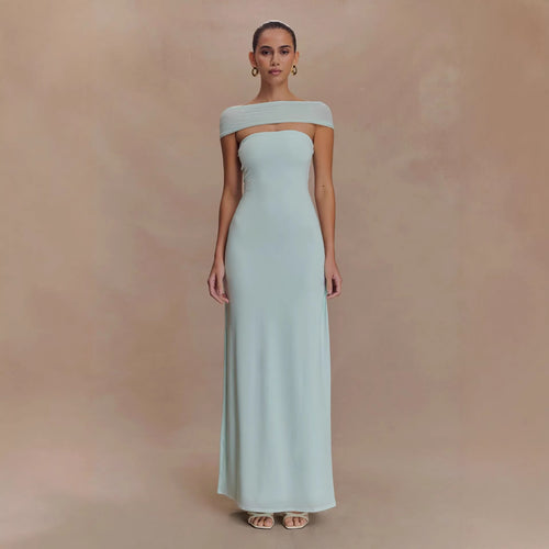 Damen Elegantes bodenlanges Kleid mit schulterfreiem Design Drune