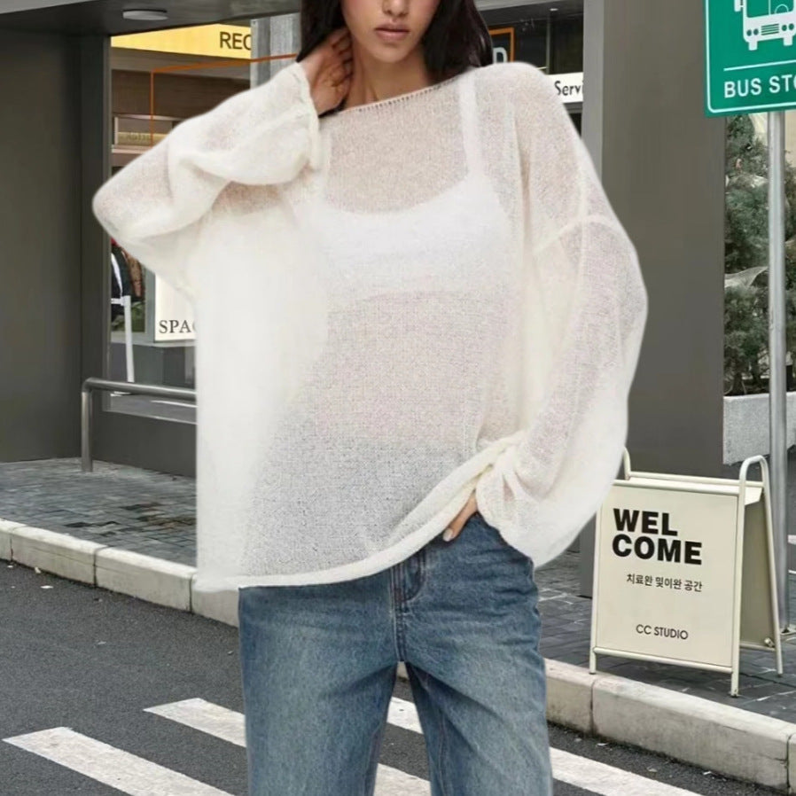 Damen Luftiges Strickoberteil mit weitem Schnitt und langen Ärmeln Drune