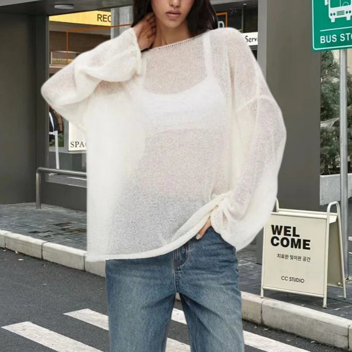 Damen Luftiges Strickoberteil mit weitem Schnitt und langen Ärmeln Drune