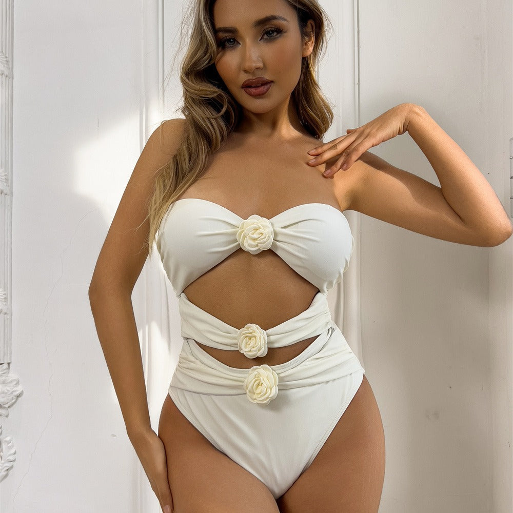 Damen Eleganter Monokini mit floralem Design und Cut-Out-Details Drune