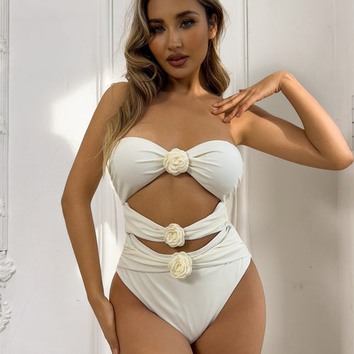 Damen Einteiliger Badeanzug mit floralem Design und innovativem Cut-Outs Drune