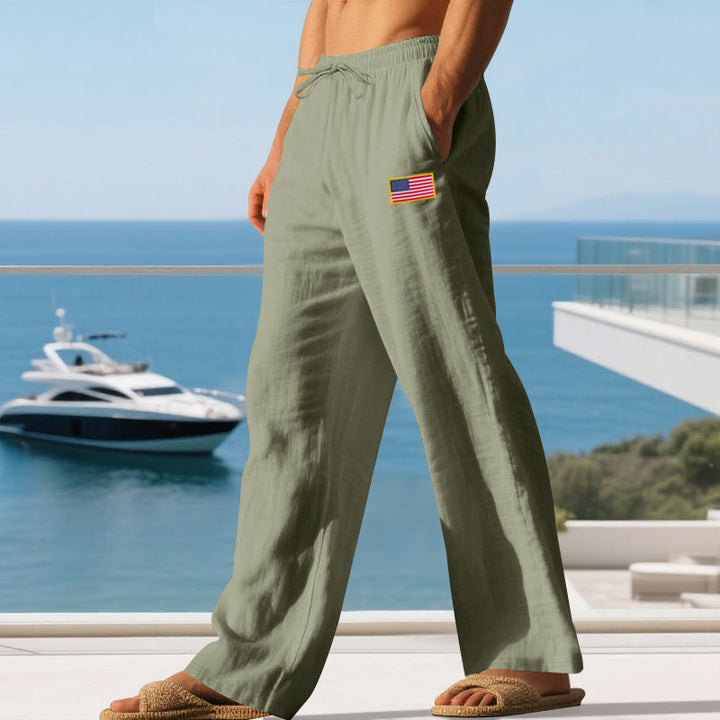 Herren lässige Strandhose mit amerikanischer Flaggen-Applikation und elastischem Bund Drune