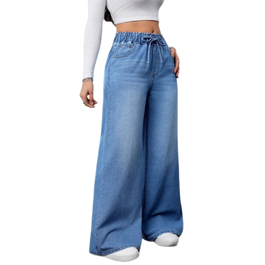 Damen Weit geschnittene Denim-Hose mit elastischem Bund und praktischen Taschen Drune