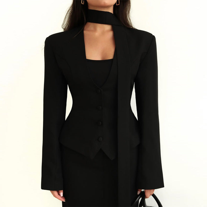 Damen taillierte Blazer-Top mit schmalem Kragen Drune