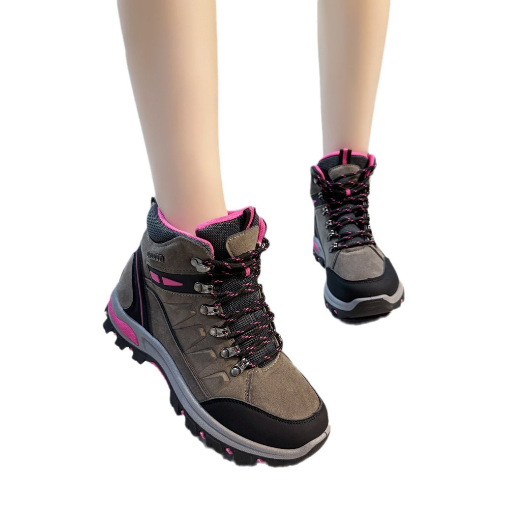 Damen nan robuste Trekkingboots mit wasserabweisender Wildlederoptik, gepolstertem Knöchelkragen und profilierter Outdoor-Laufsohle Drune