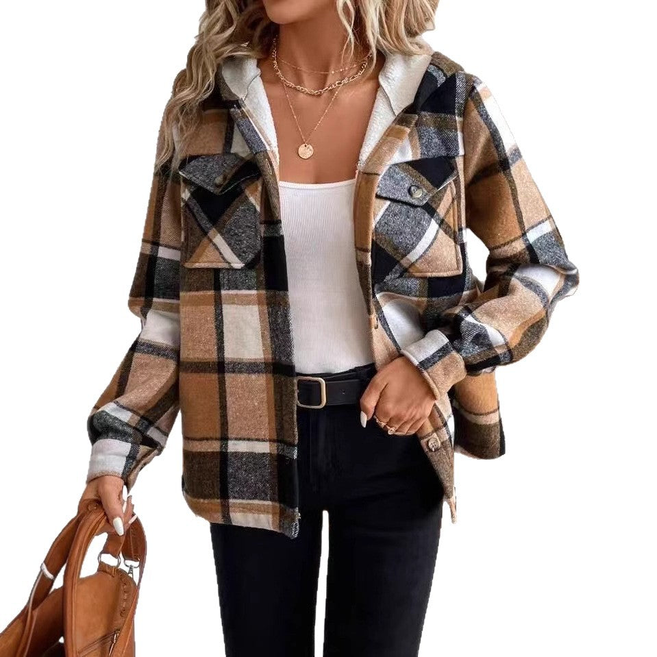 Damen Flanelljacke mit Kapuze Drune