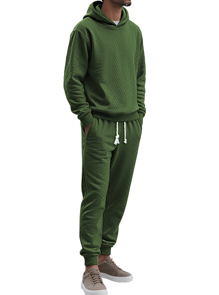 Herren nan strukturierter Velours-Jogginganzug mit Kapuzenpullover und Kordelzughose Drune
