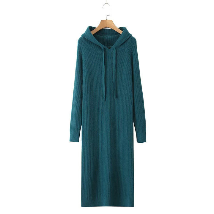 Damen Strickhoodiekleid mit Kapuze und Rippenmuster Drune
