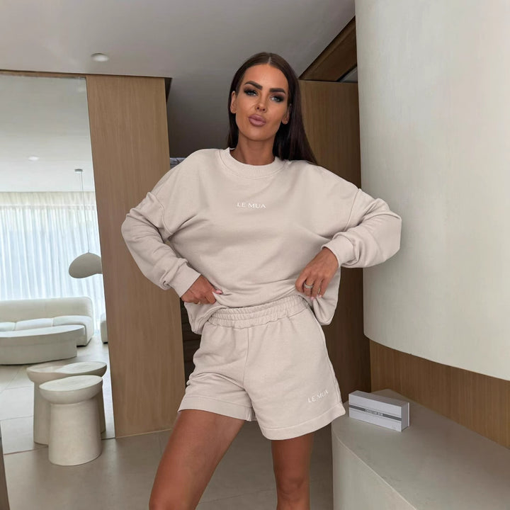 Damen Freizeit-Doppelset mit komfortablem Sweatshirt und Shorts Drune