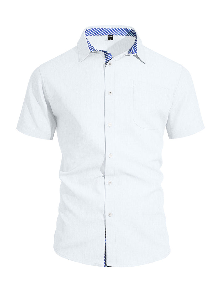 Herren nan Business-Casual Kurzarmhemd mit gestreiftem Kragenfutter und Brusttasche Drune