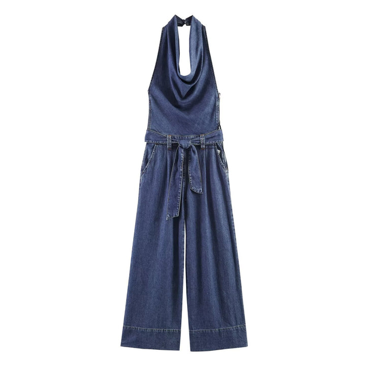 Damen Jumpsuit mit halbem Ausschnitt und weitem Bein Drune