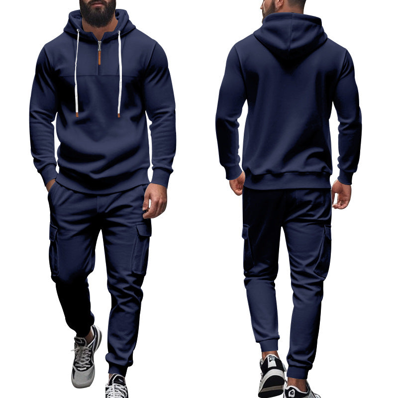 Herren nan Cargo-Jogginganzug mit Halbzip-Kapuzenpullover und tapered Cargohose Drune