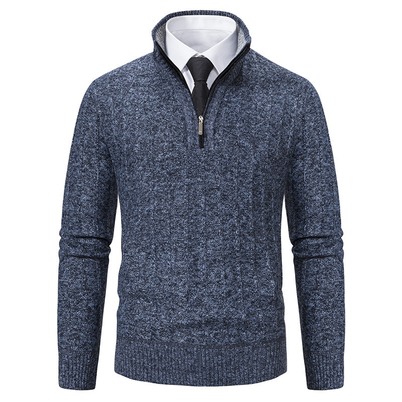 Herren nan Halbzip-Strickpullover mit strukturierter Zopfoptik, wärmendem Stehkragen und schmaler Silhouette Drune