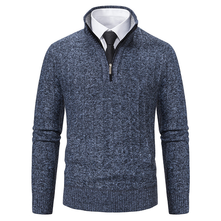 Herren nan Halbzip-Strickpullover mit strukturierter Zopfoptik, wärmendem Stehkragen und schmaler Silhouette Drune