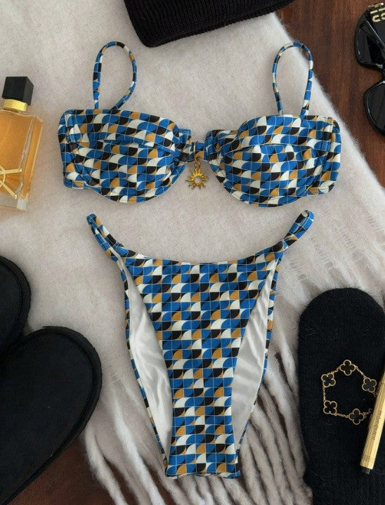 Damen Premium Bikini-Set mit stilvollem Geometric-Muster Drune