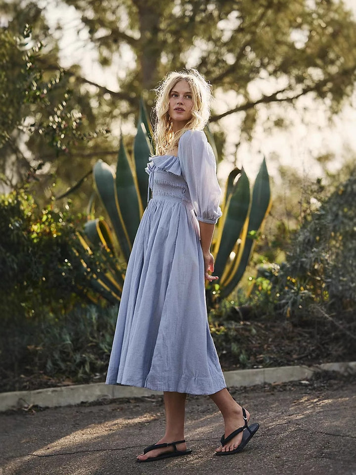 Damen luftiges Midikleid mit Rüschendetails Drune