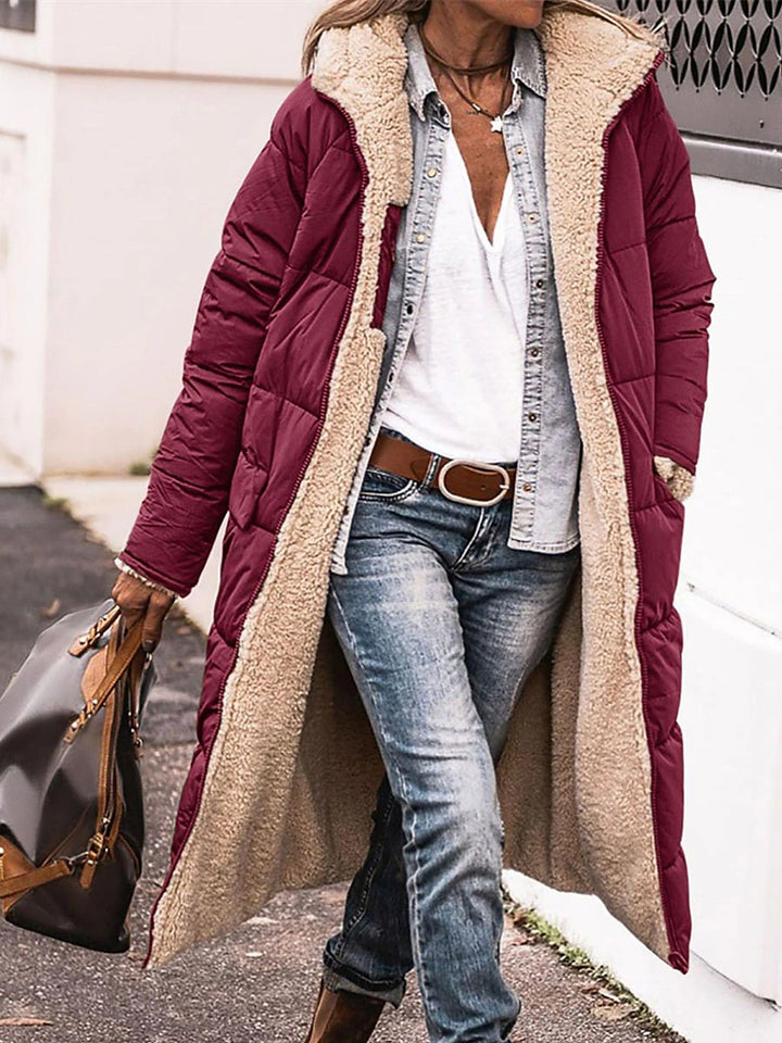 Damen Lange Steppjacke mit kuscheligem Innenfutter und Kapuze Drune