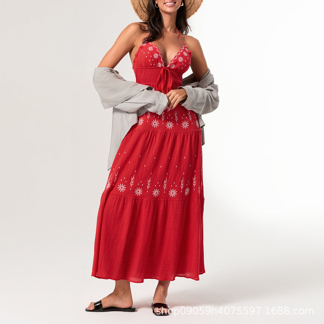 Damen Maxikleid mit zarten Stickereien Drune