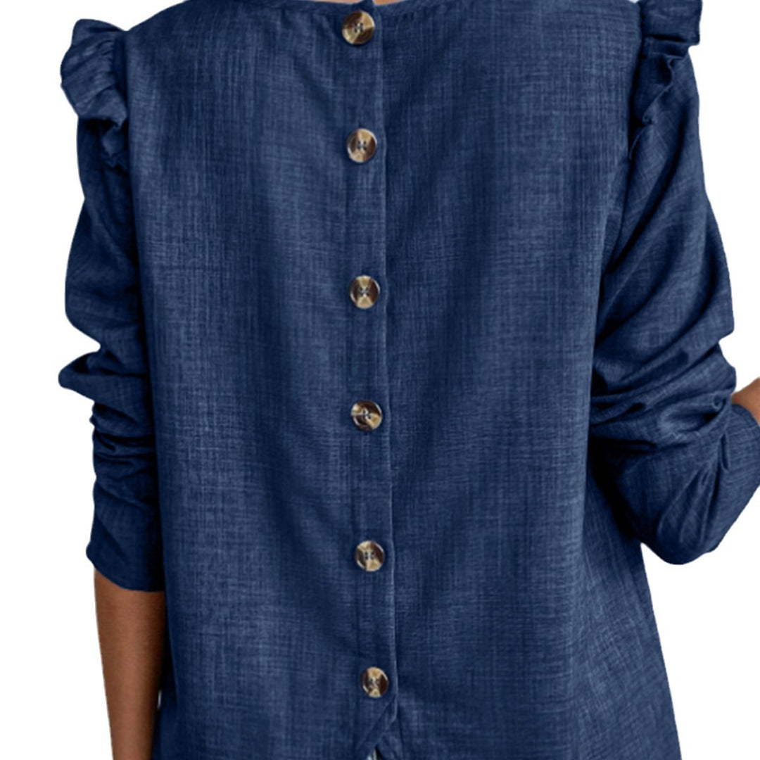 Damen Bluse mit Rüschenärmeln und dekorativen Knöpfen Drune