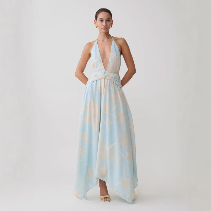 Damen Elegantes Wickelkleid mit tiefem V-Ausschnitt und floralem Design Drune