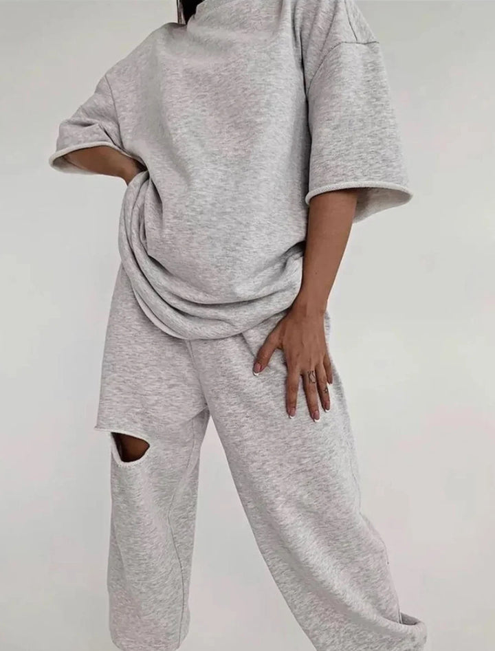 Damen kuscheliges und lässiges Lounge-Set mit weit geschnittenem Oberteil und Jogginghose Drune