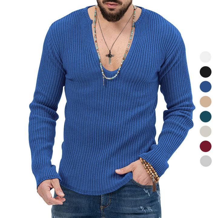 Herren elegantes Langarmshirt mit tiefem V-Ausschnitt und strukturiertem Gewebe Drune