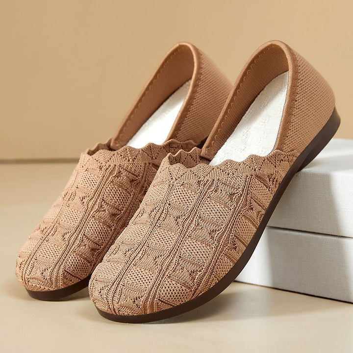 Damen nan gestrickter Komfort-Ballerina-Slipper mit elastischem Einstieg, geformter Polstersohle und rutschfester Flexlaufsohle Drune