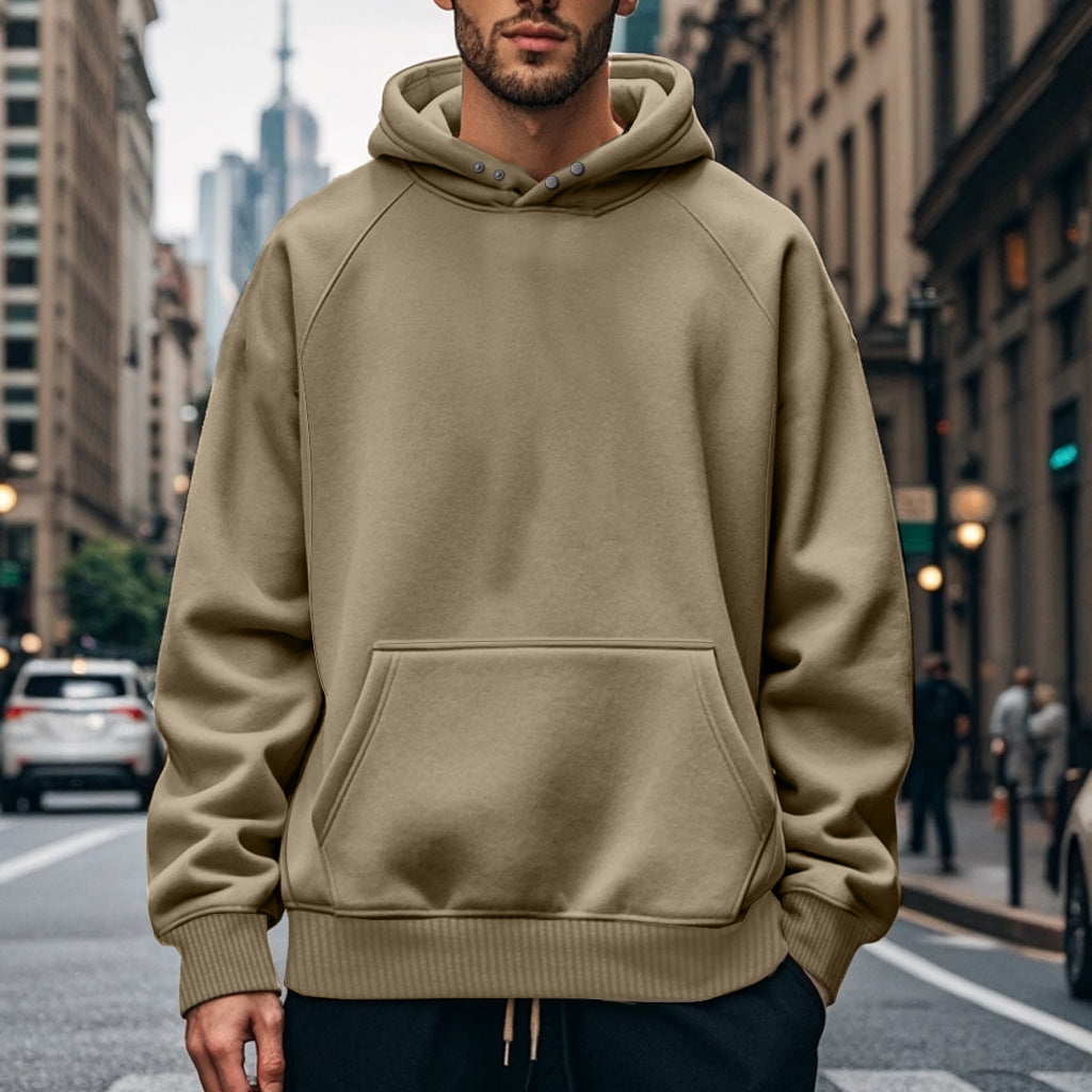 Herren oversized Kapuzenpullover aus weichem Baumwollmix mit Kangaroo-Tasche Drune