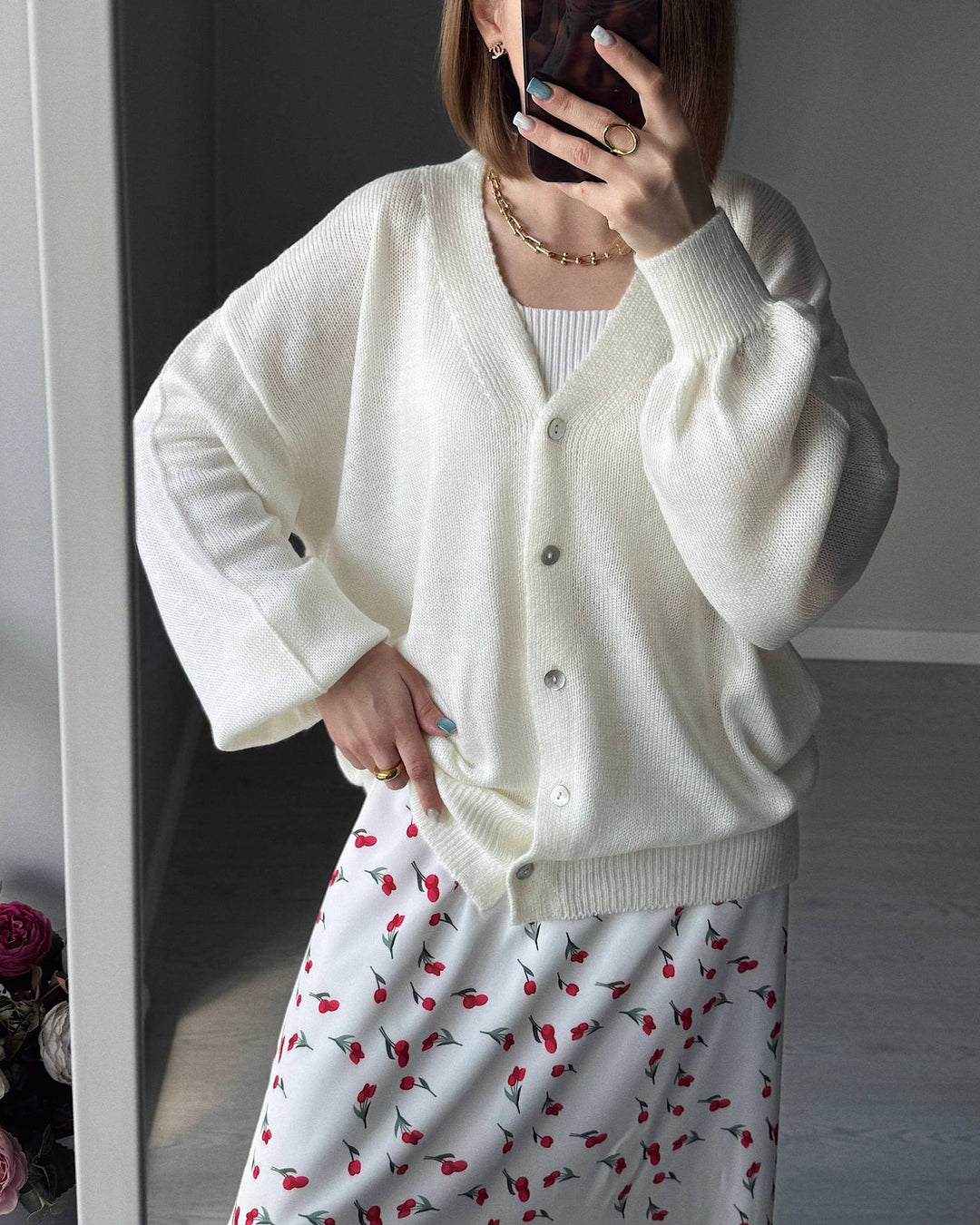 Damen Flauschiger V-Knopf Cardigan Drune